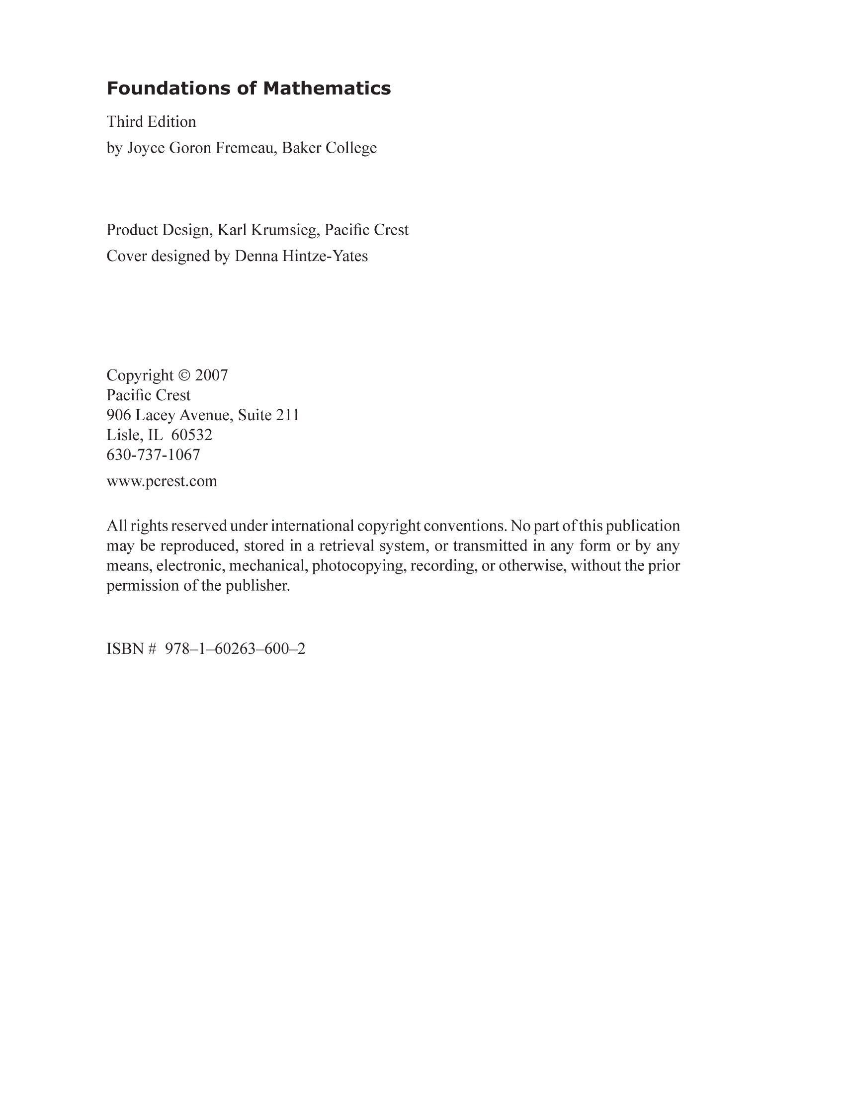 Foundations of Mathematics, 3rd Edition