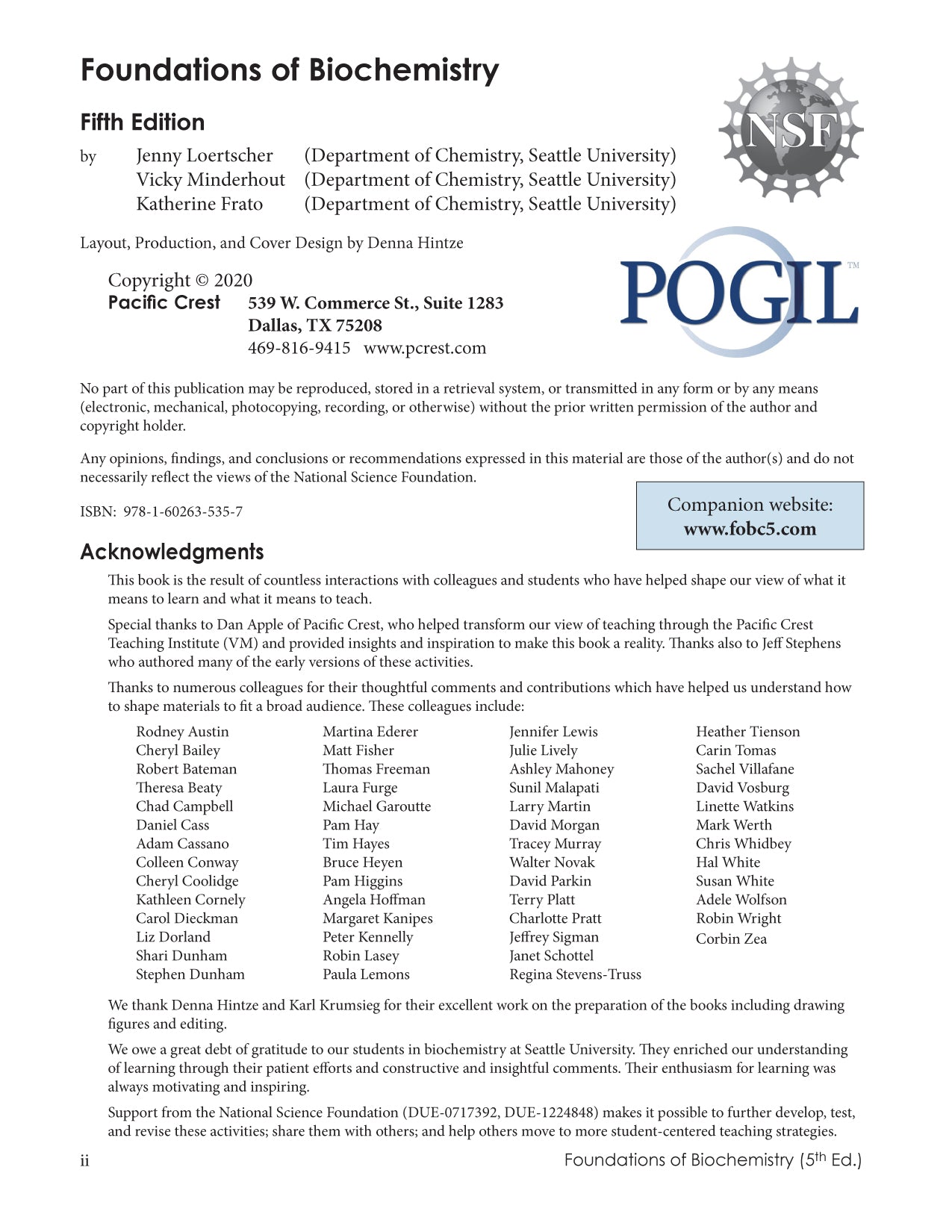 Foundations of Biochemistry, 5th Edition – Pacific Crest Inc