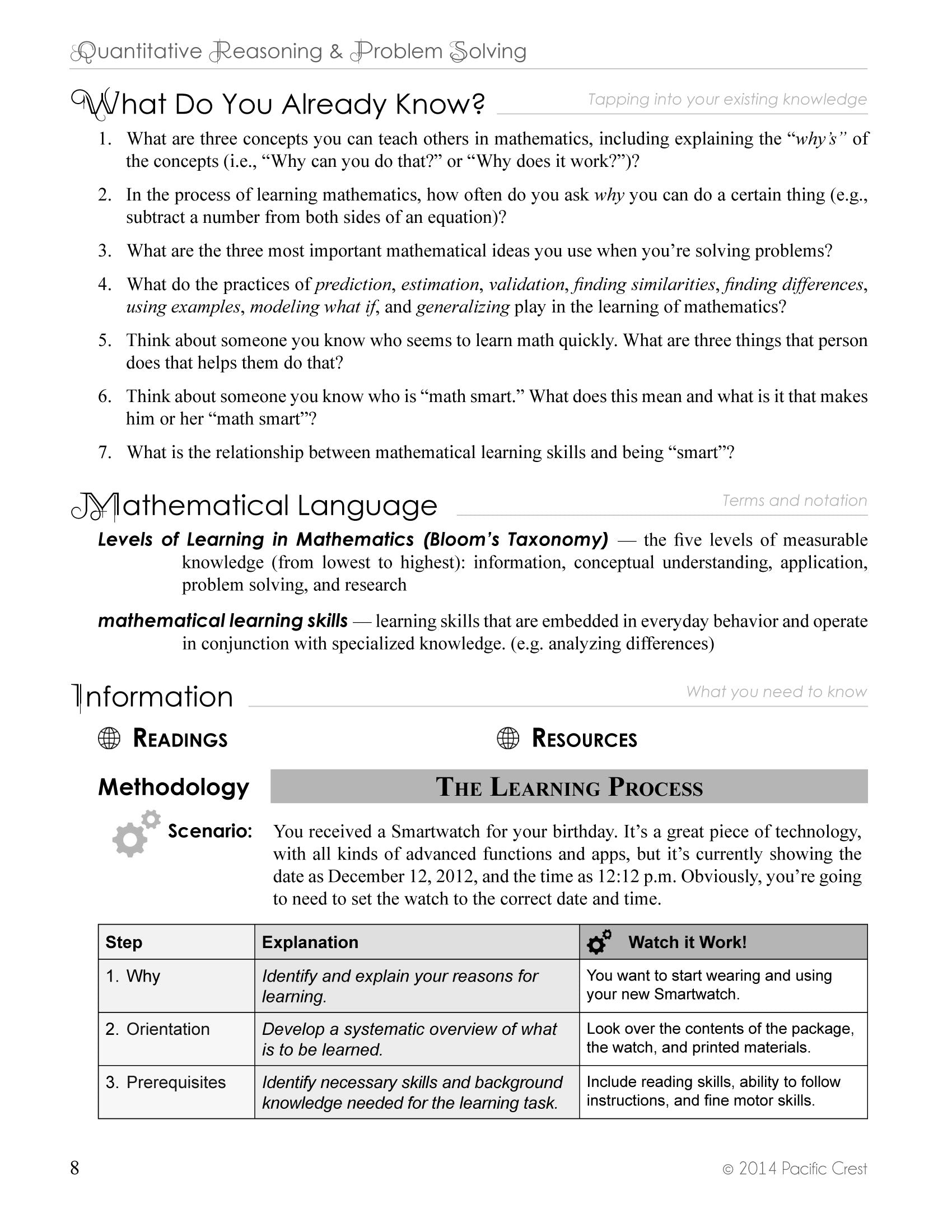 Quantitative Reasoning and Problem Solving